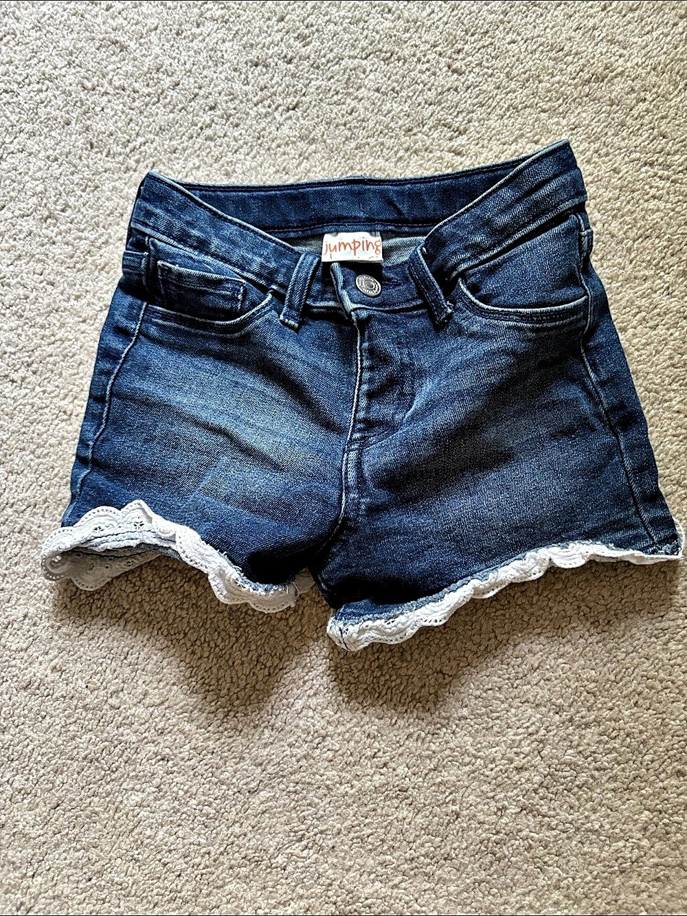 JUMPING BEANS Lace Hemmed Midrise Jean Shorts Denim Frayed Hem Shorts